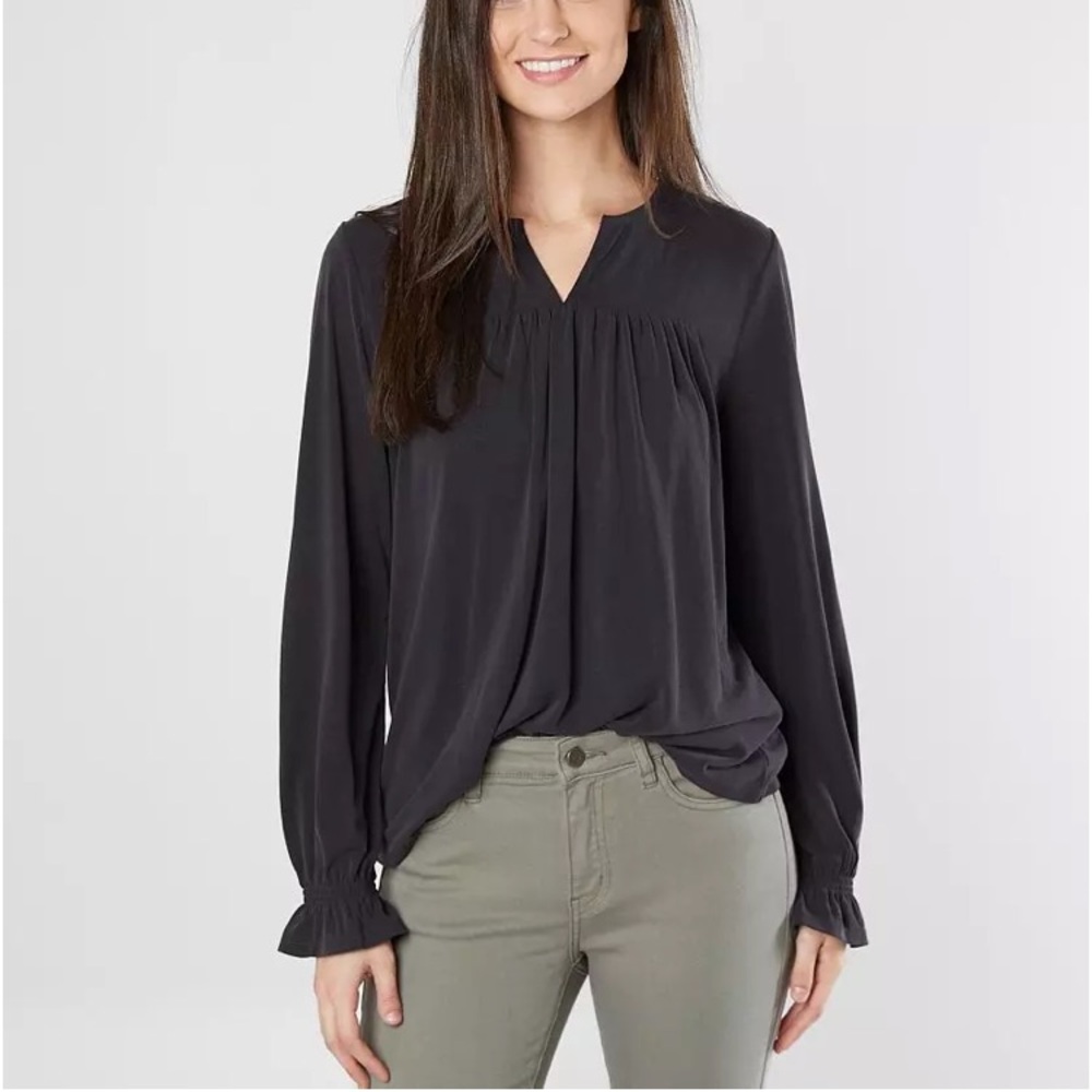 LUCKY BRAND Lucky Brand Ruched Split Neck Top | L